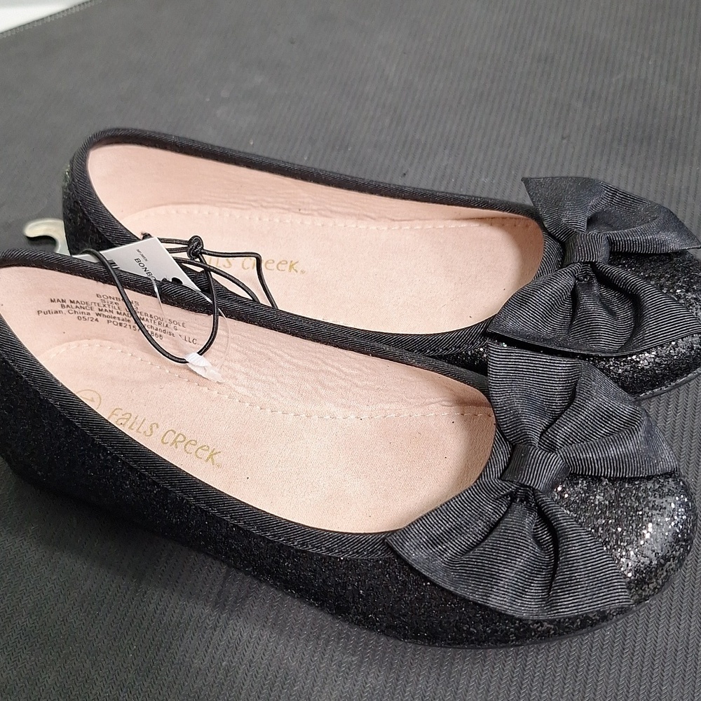 Falls Creek Sparkly Black Bow Flats Shoes